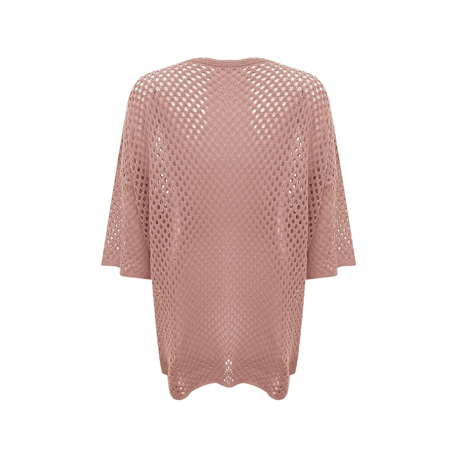 Vestido de Playa de Crochet para Mujer con Cuello en U Mangas 7/8 de Verano de Punto Caché Trajes de Baño Sarong Túnica de Playa Cover Up