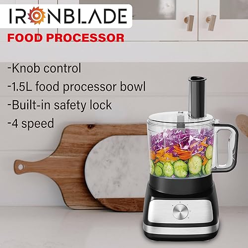 Miniatura 3 de EMB Serie IronBlade procesador de alimentos 5 en 1, cuenco de 1.5L, control de 4 velocidades, multifuncional para cortar, triturar, picar, amasar