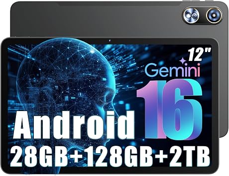 Raemond Android 16 Tablet 12 Inch, 28GB8+20 RAM + 128GB ROM 2TB Expand | T615 Octa-Core, 2K 2000x1200 IPS Display, 16MP+8MP, 8000mAh, 2.4G/5G WiFi, GPS, Bluetooth 5.0, Face ID, Widevine L1