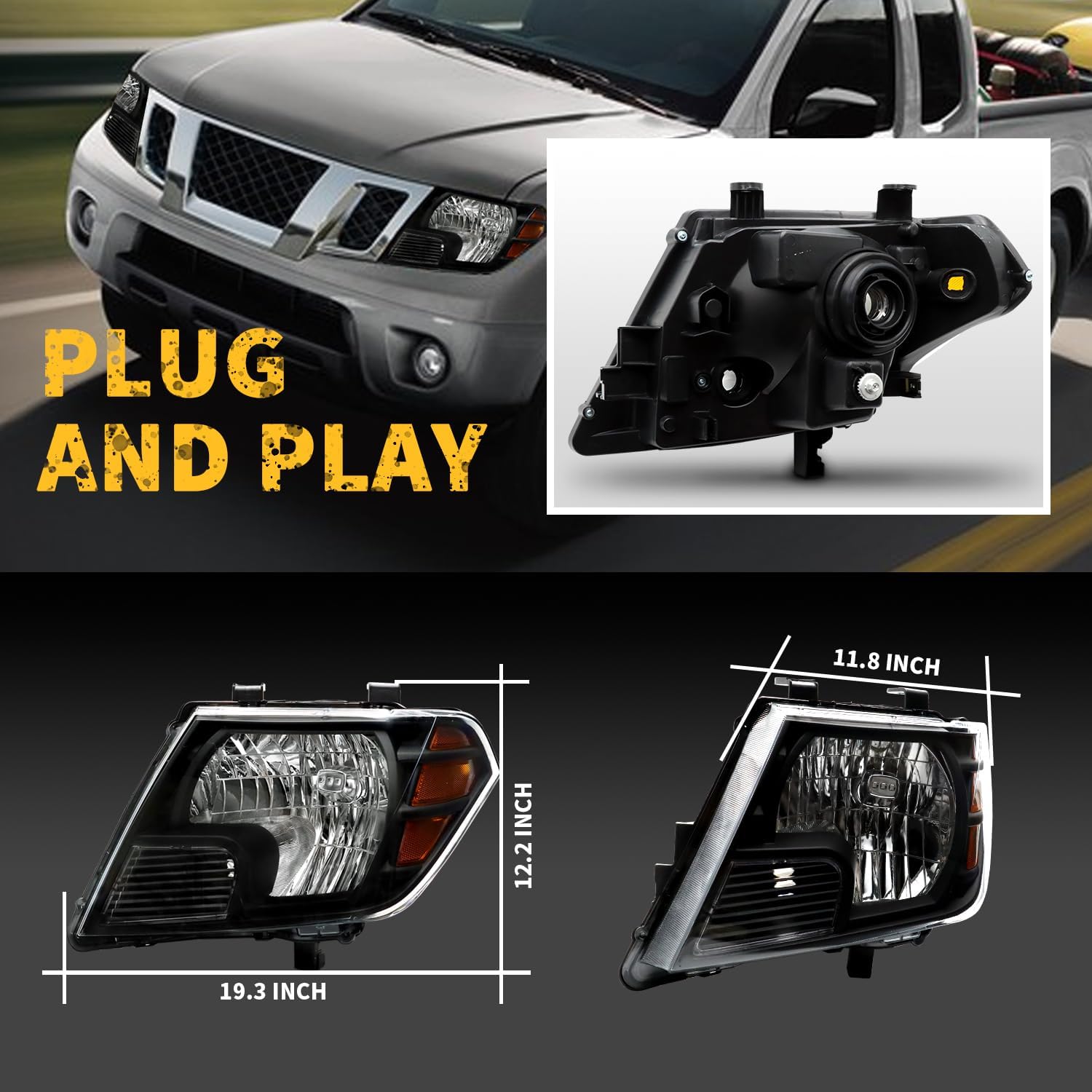 Halogen Headlight Assembly Pair Fits for 2009-2021 Nissan Frontier Driver Passenger Side Replacement ‎26010ZL40B 26060ZL40B NI2502188 NI2503188 Turn Signal Lamps Front Head Lights Set