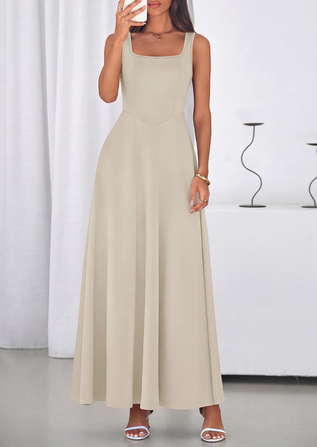 PRETTYGARDEN Womens Summer Dresses 2026 Sleeveless Elegant Square Neck Aline Swing Maxi Beach Wedding Guest Dress Pockets - Image 2