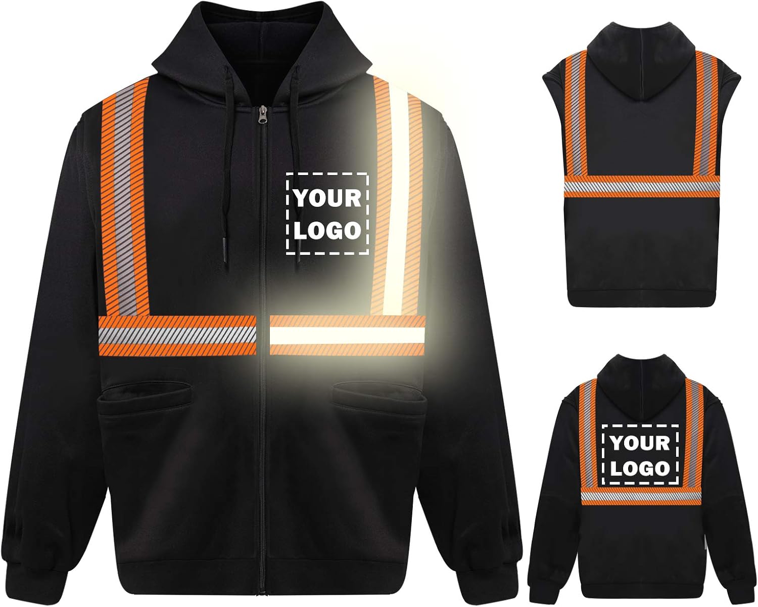 YOWESHOP High Visibility Reflective Safety Hoodie Jacket With Removable Sleeves Hi Vis Outdoor Protective Workwear Unisex
