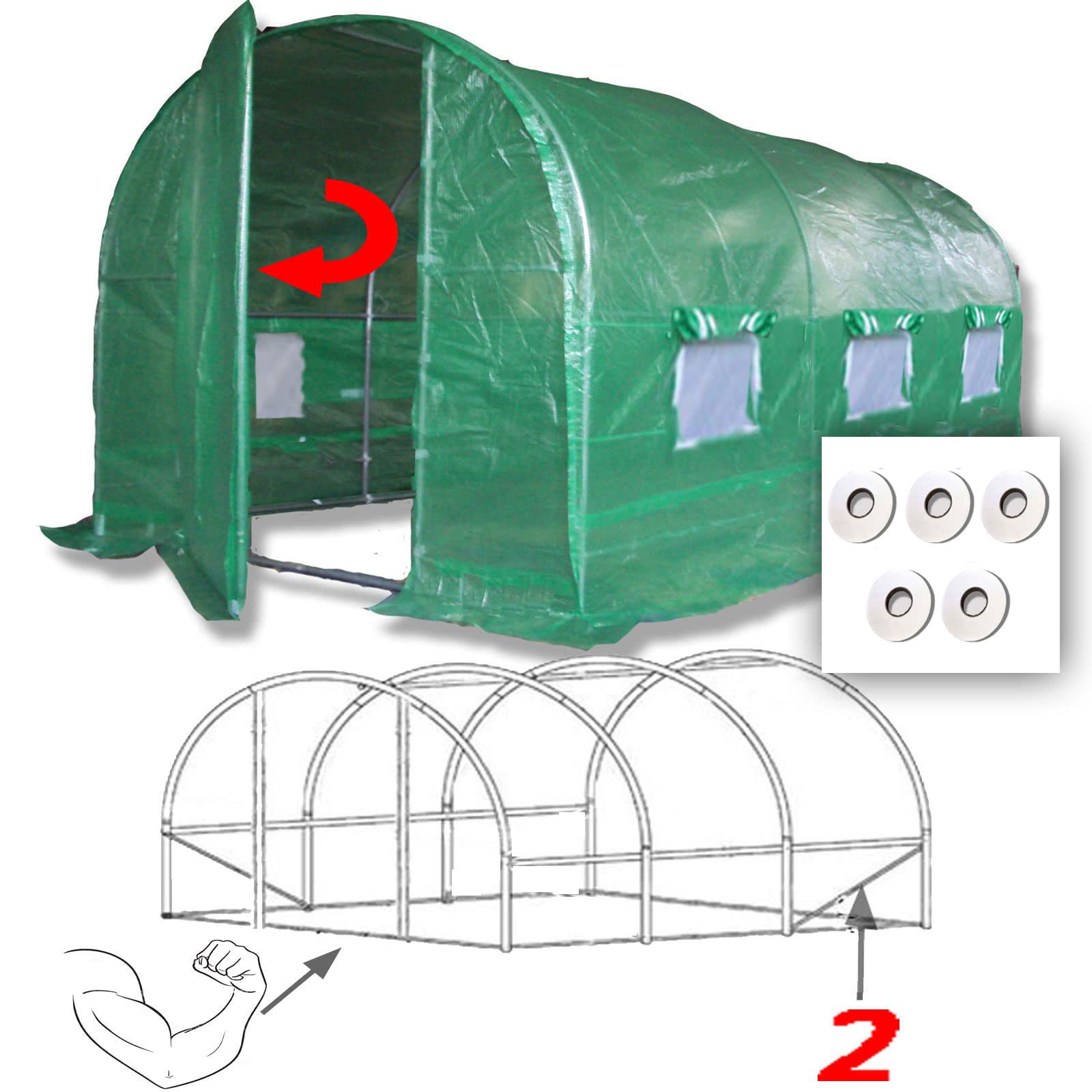 4m X 3m Polytunnel Hotspot Tape Kit "Strongest In It's Class" A Fully Galvanised Structure With More Diagonal & Roof Bracing Than All Others. Metal - View #11