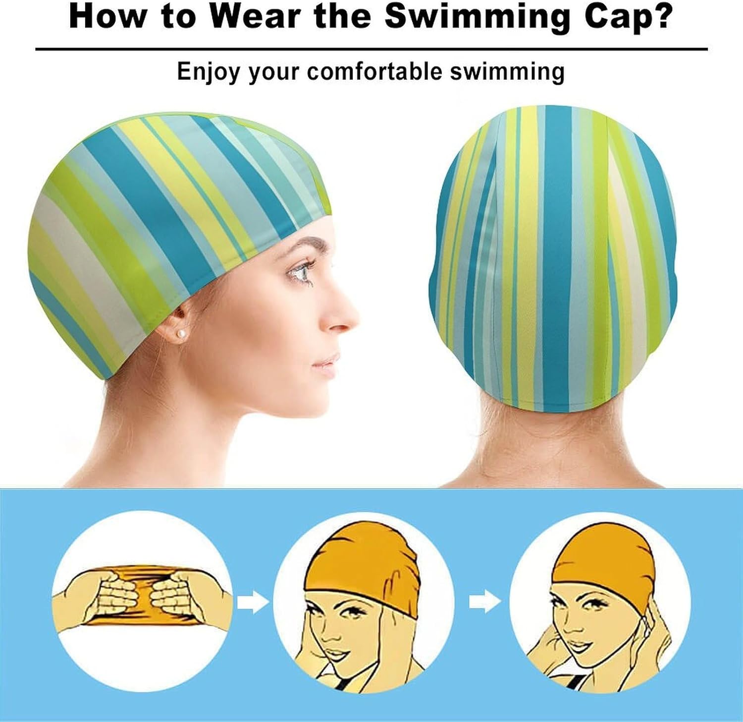 Vertical Stripes Womens Swim Cap for Men Adult Swimming Hat Curly Short Medium Long Hair