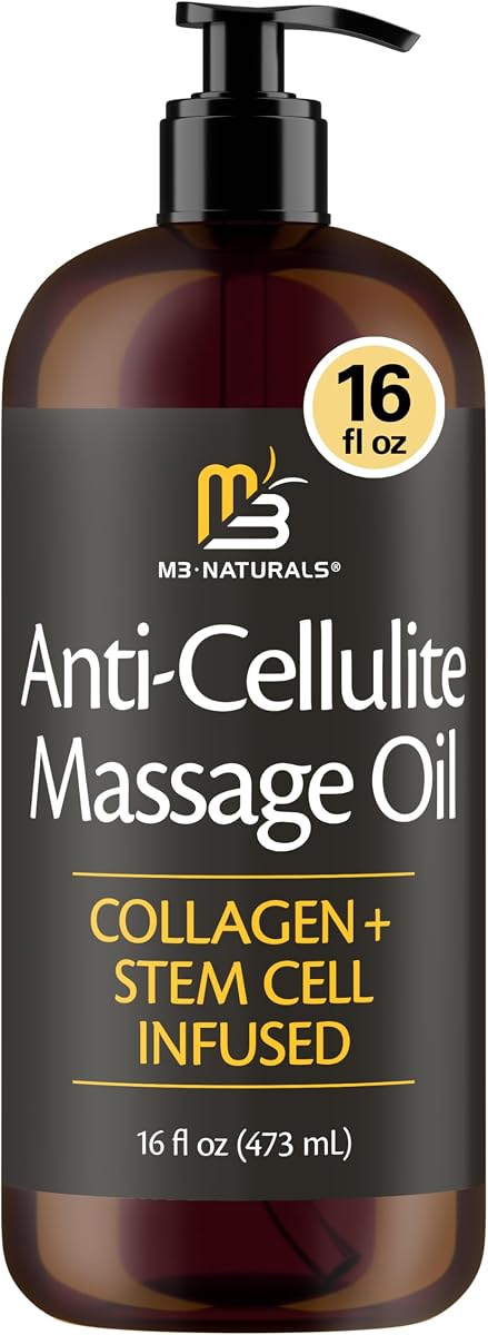 Firming Body Massage Oil with Collagen for Cellulite, 16 fl oz by M3 | With Collagen & Stem Cell Extract, Smooths Cellulite Appearance, Firms & Tightens Skin, Improves Texture for Legs & Full Body