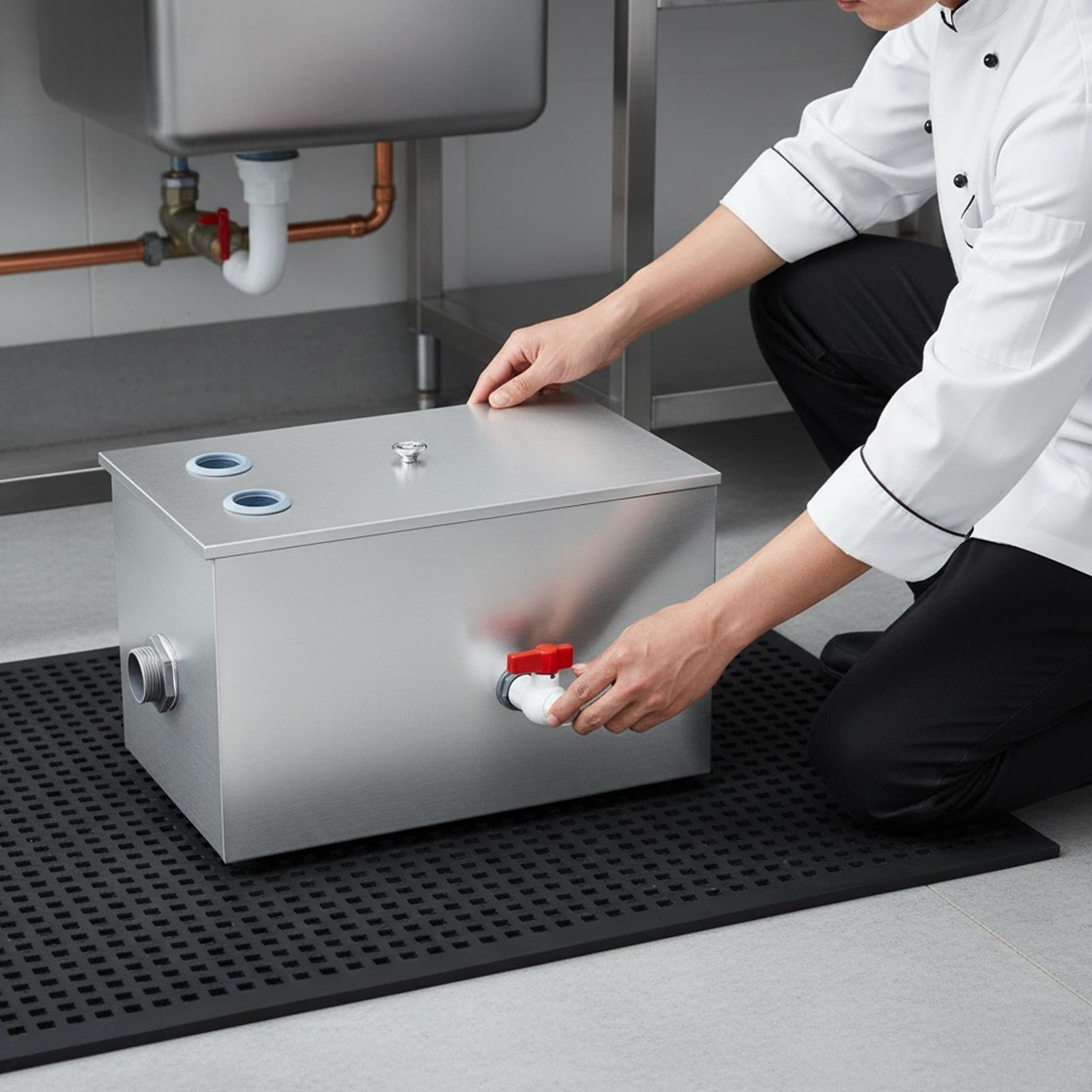 Separatore di grasso commerciale sotto il lavandino, filtro separatore dell'acqua, di olio e acqua in acciaio inossidabile per uso domestico