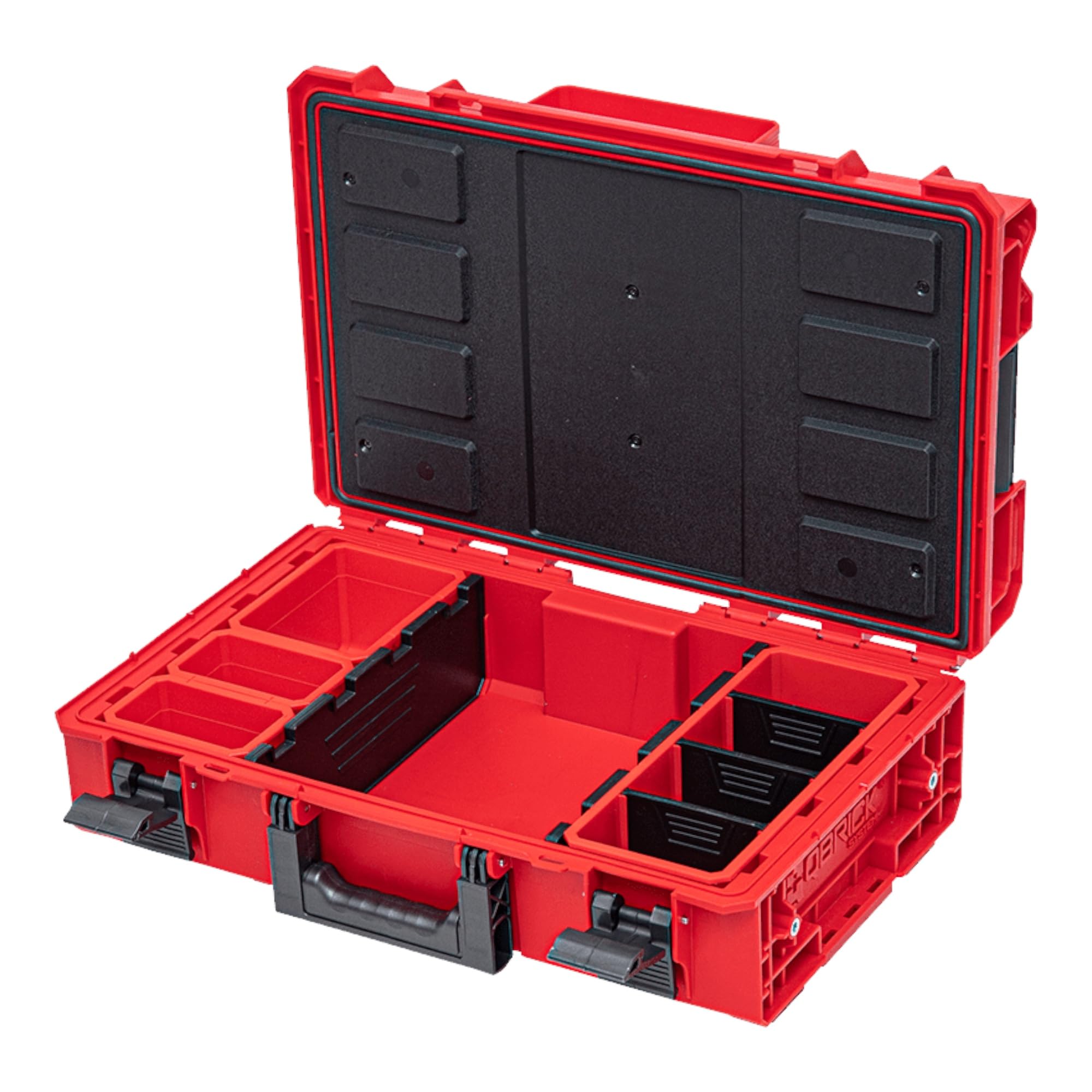 Qbrick System One 200 2.0 Technik Red Ultra HD walizka na narzędzia, skrzynka narzędziowa z tworzywa sztucznego, skrzynka na narzędzia z zamknięciami zaciskowymi, organizer do warsztatu, czerwona,