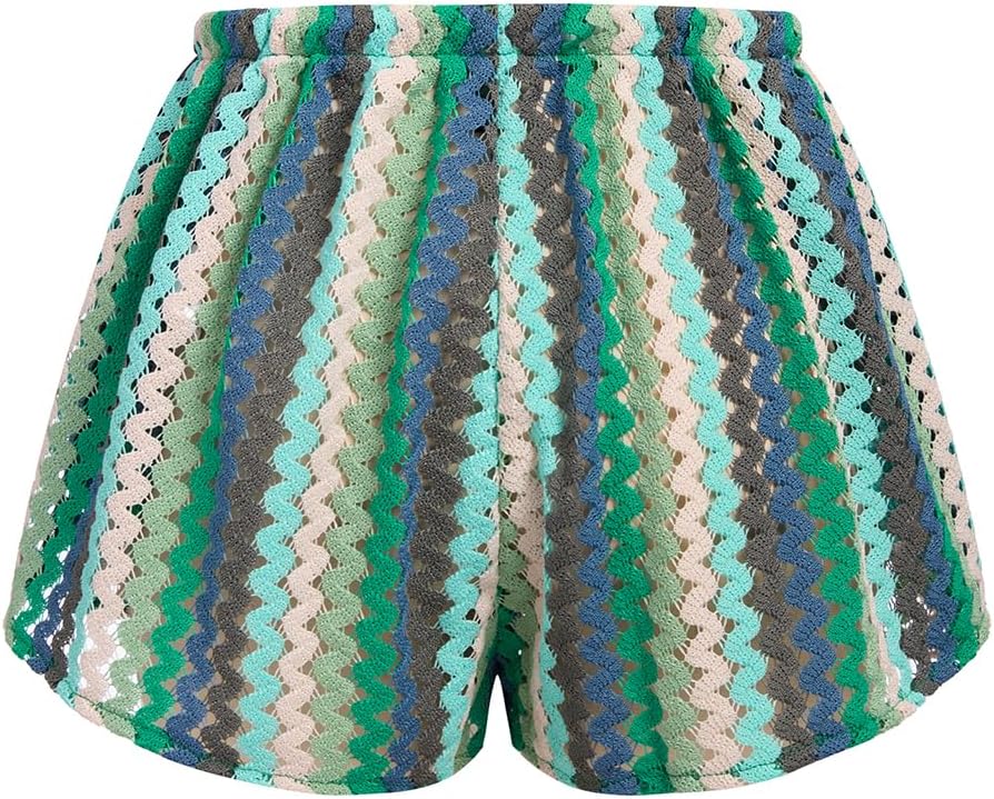 ZAFUL Crochet Cover Up Shorts for Women Beach Swimwear 2026 Boho High Waisted Drawstring Flowy Swim Bottom thumbnail