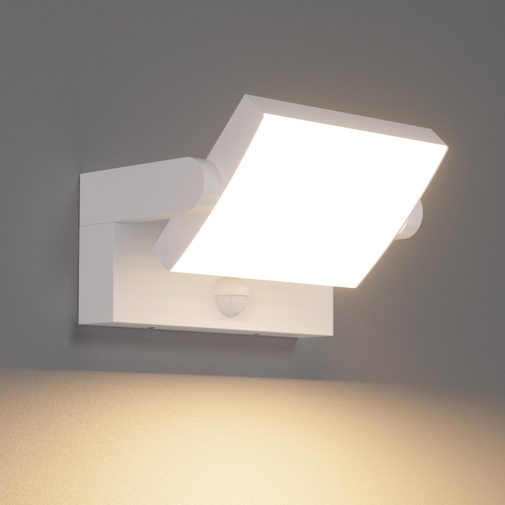 Klighten Lampa ścienna LED, 24 W, czujnik ruchu, IP65, lampa ścienna do wnętrz, na zewnątrz, panel obrotowy, lampa zewnętrzna do ogrodu, na taras, czarna, 1500 lumenów, ciepła biel 2700 – 3000 K