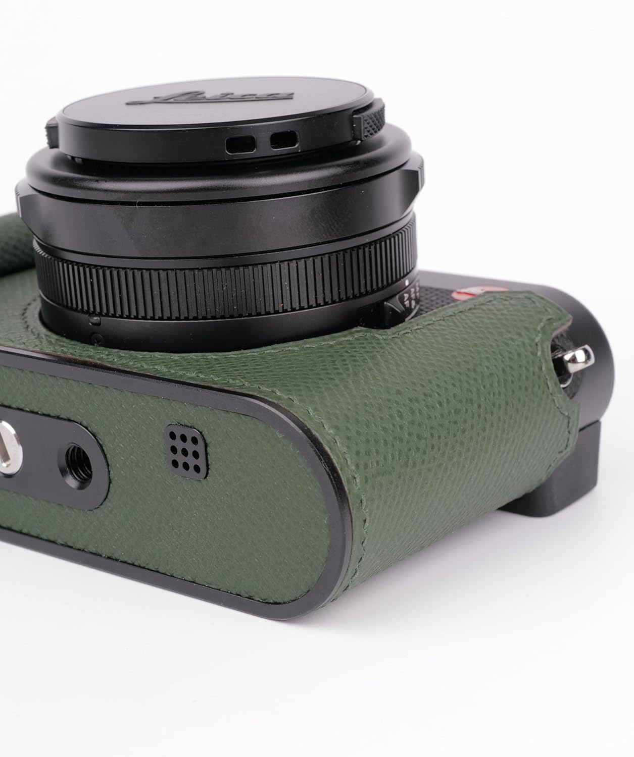 Handmade Genuine Leather Camera Half Case for Leica D-Lux 8 Camera Case/Leica D-Lux 8 Case-Top Layer Cowhide Body + Hand sewn saddle stitch + Metal Base Plate + Hand Shank(Green)