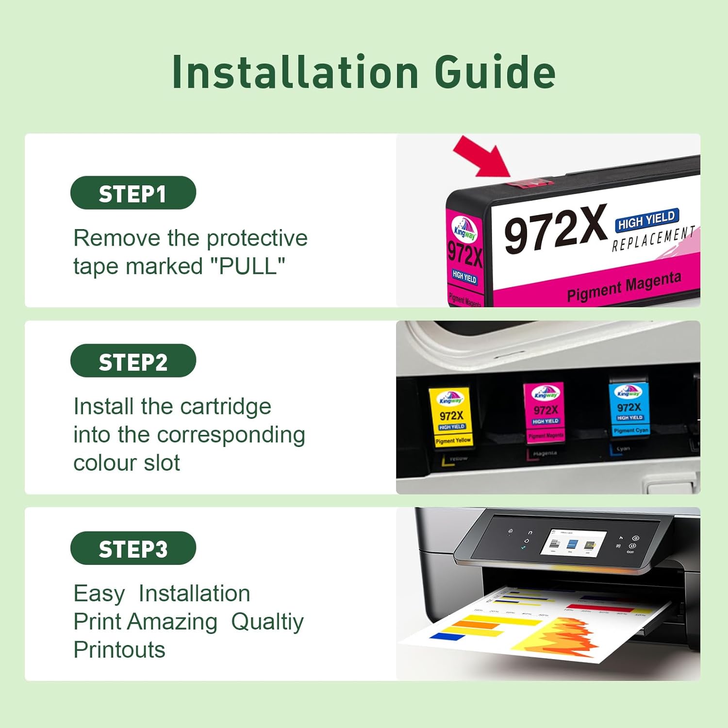 KINGWAY Compatible Ink Cartridge Replacement for HP 972X 972 Work with HP Pagewide 377dw, 377dn, Pro 452dn 452dw 477dn 477dw 577dw Pro 552dw Printer(4 Pack)
