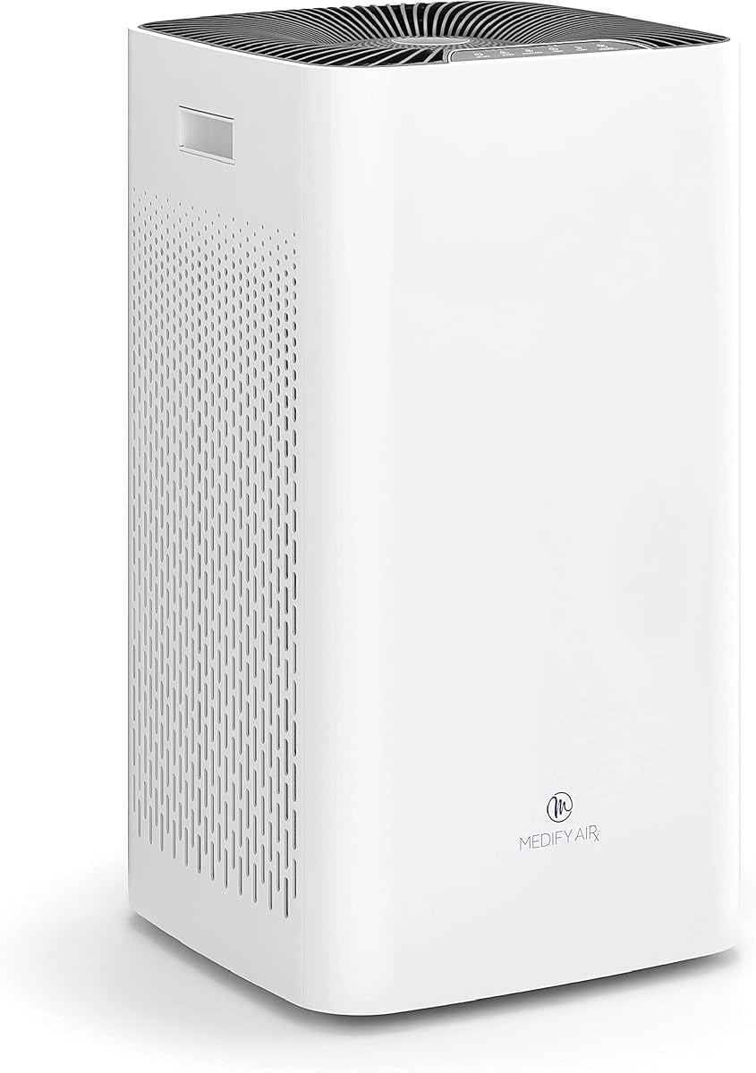 Purificador de aire Medify MA-112 V3.0 con filtro HEPA | Cobertura de 5,948 pies² en 1 hora para humo, incendios forestales, olores, polen y mascotas | Eliminación silenciosa a 0,3 micras | Blanco, paquete de 1
