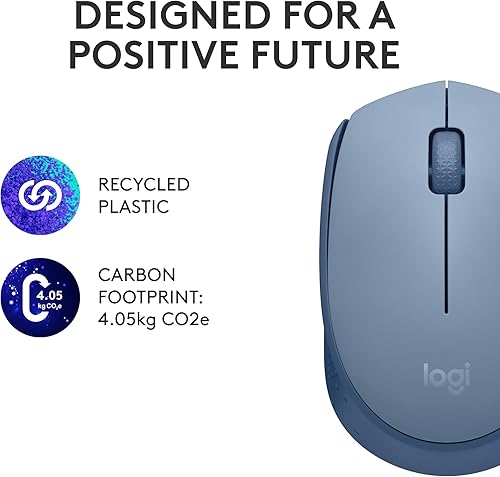 Vista 9 de Logitech M170 Wireless Mouse for PC, Mac, Laptop, 2.4 GHz with USB Mini Receiver, Optical Tracking, 12-Months Battery Life, Ambidextrous - Blue Grey