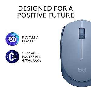 Logitech M170 Wireless Mouse for PC, Mac, Laptop, 2.4 GHz with USB Mini Receiver, Optical Tracking, 12-Months Battery Life, Ambidextrous - Blue Grey