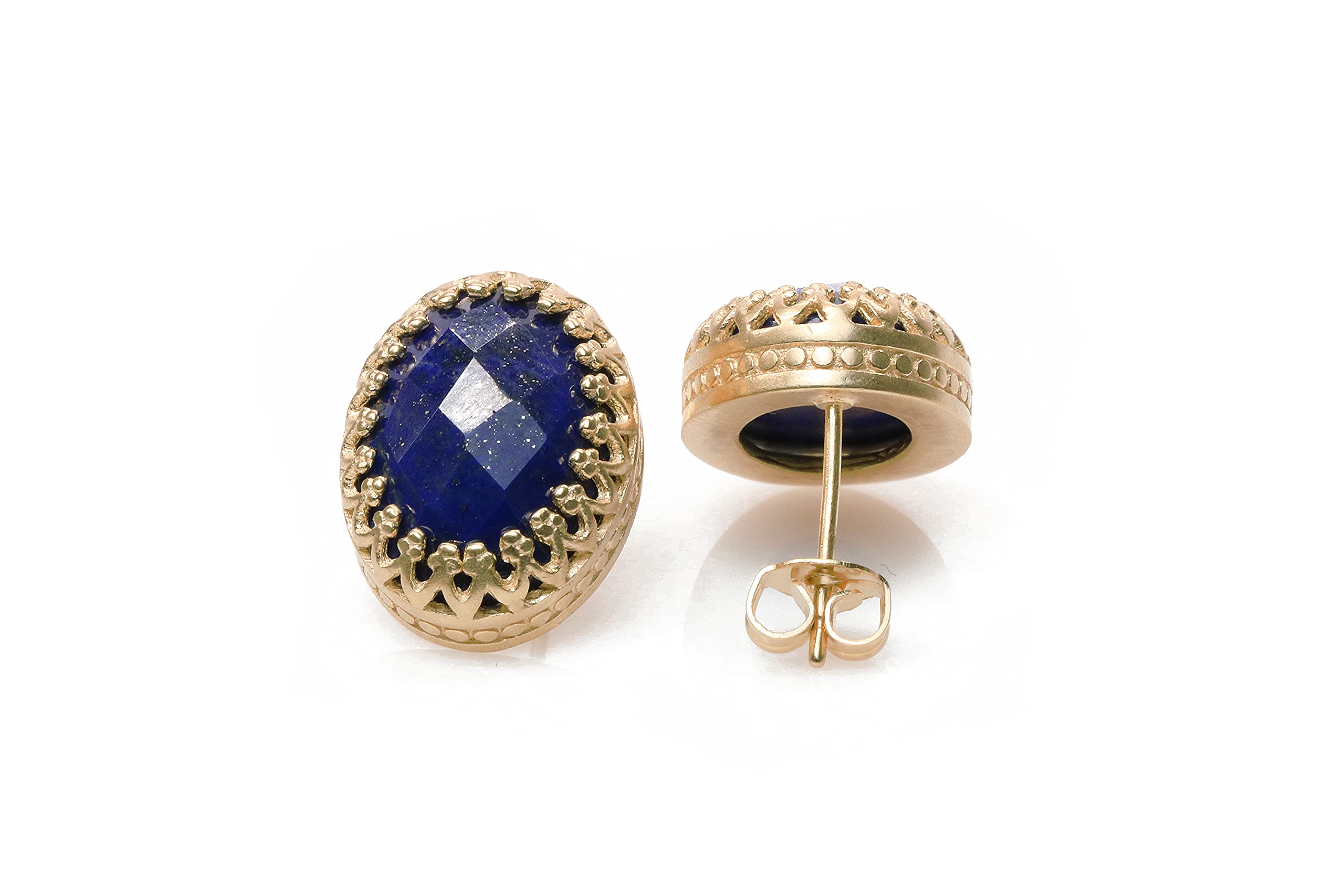 Lujosos Pendientes Ovalados de Lapislázuli en Oro Rosa - Pendientes de Postes Hechos a Mano - Joyería de Moda Pendientes, Pendientes de Diseño, Pendientes de Boda, Pendientes de Piedra de Nacimiento