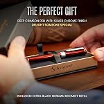 Deep Crimson Red Rollerball Scriveiner - Stunning Red Lacquer Luxury Pen with Chrome Finish, Schmidt Ink Refills, Roller Ball Pen Gift Set for Men & Women, Professional, Executive, Office, Nice Pens