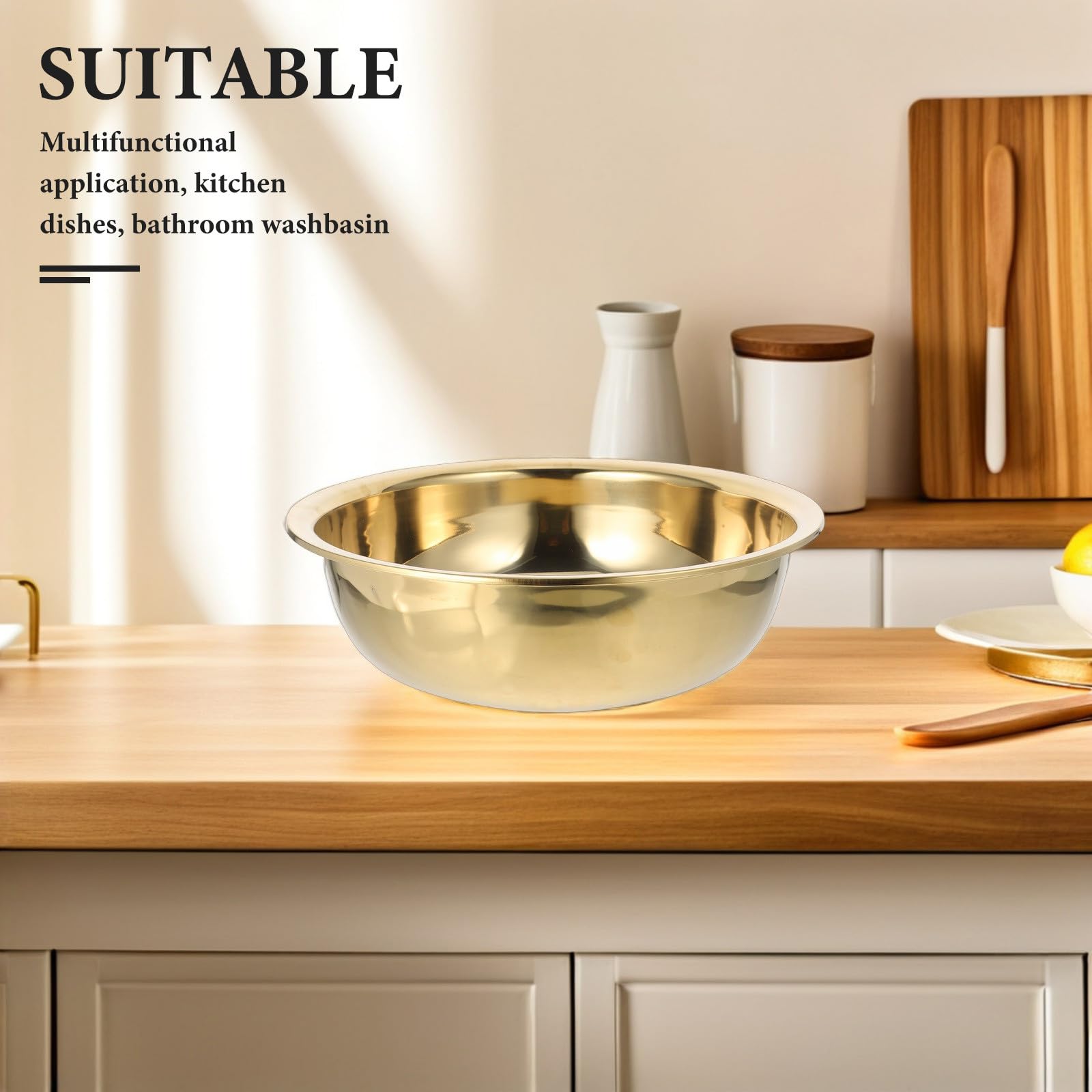 Toyvian Lavabo de Acero Inoxidable Grueso 38 Cm, Cuenco Grande Multifuncional para Cocina y Baño, Recipiente para Lavar Verduras y Pies, Palangana Resistente sin Decoraciones, Uso