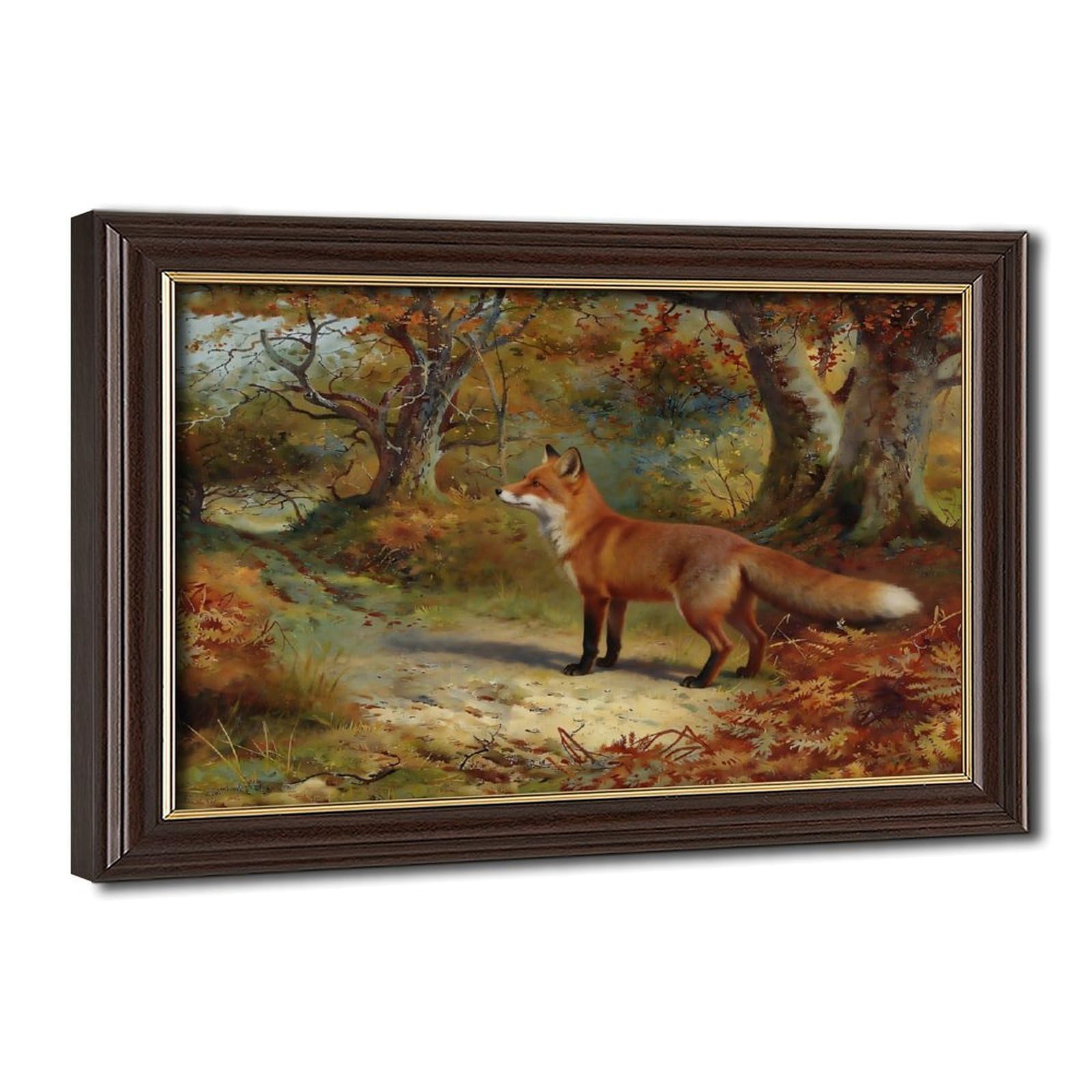 Bareronor Mokume Gane Frame-Style Autumn Fox In The Forest Canvas Poster For Office Decor Gift