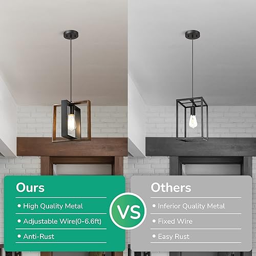 Miniatura 6 de EDISHINE Lámpara colgante de granja, lámpara colgante rústica con grano de madera y acabado negro, iluminación colgante para isla de cocina,