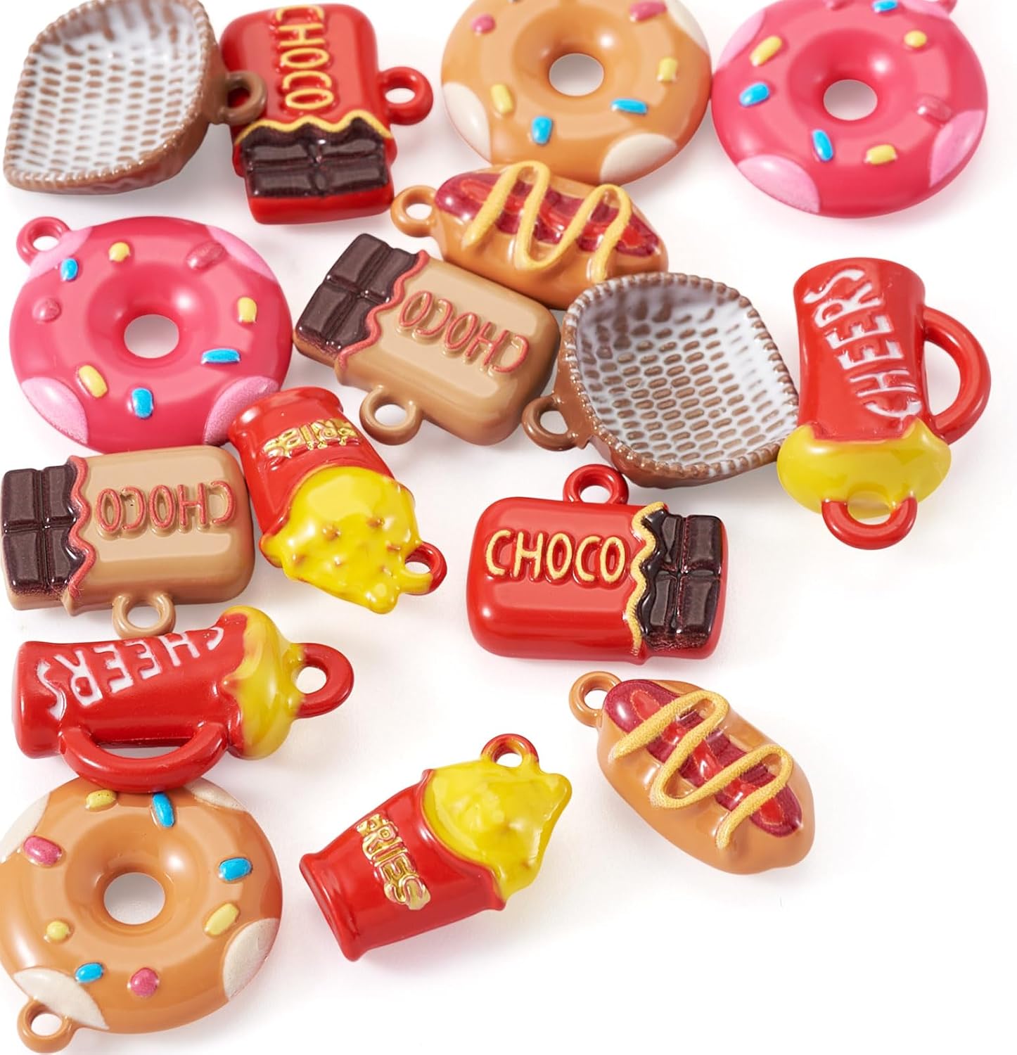 FASHEWELRY 16Pcs Imitation Food Charms Cute Chocolate Donut Basket Hot Dog Alloy Keychain Charms Assorted Dangle Kandi Pendants for Jewelry Making Supplies Earrings Bracelets - Image 9