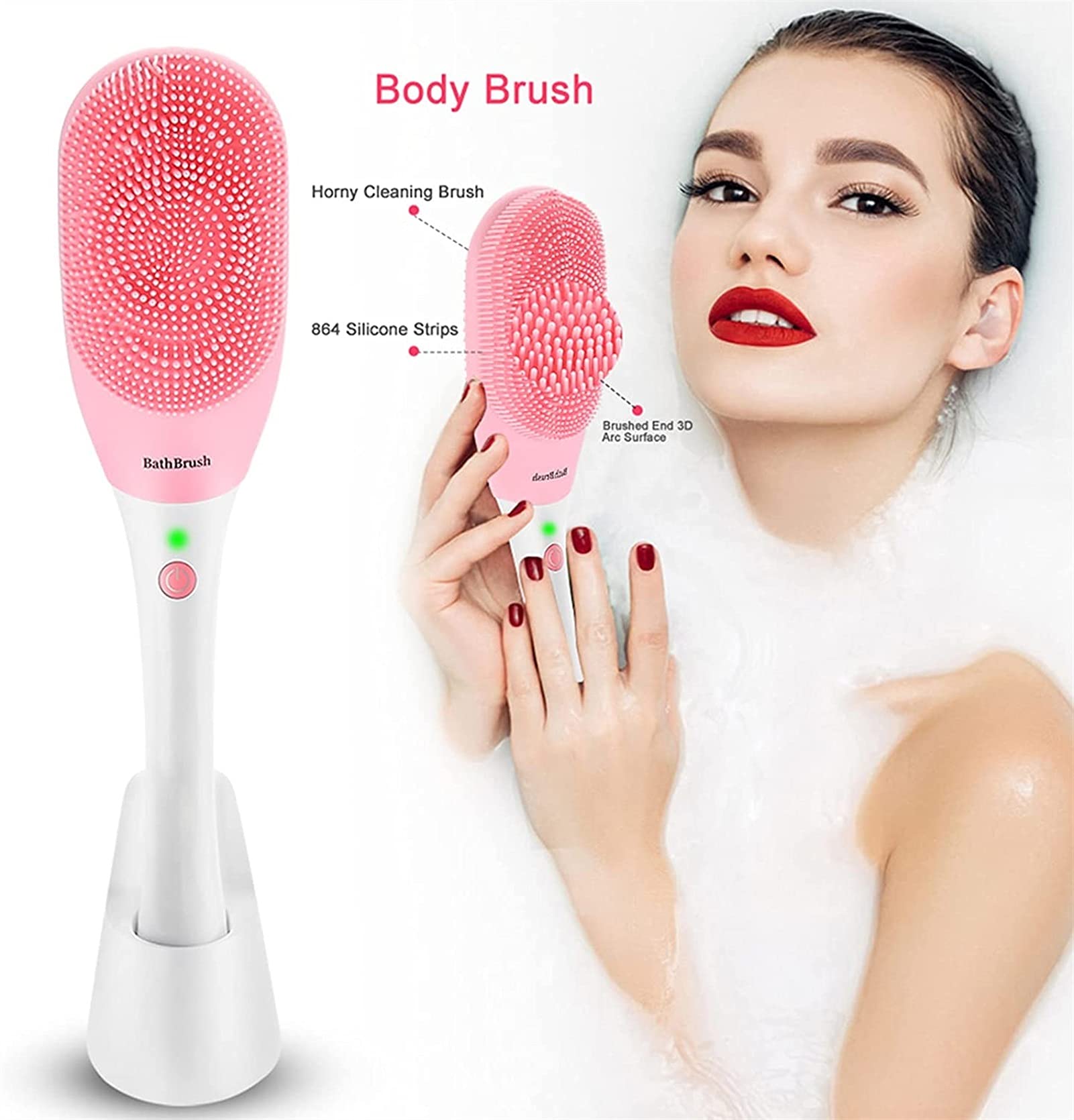 Cepillo de baño eléctrico de carga USB, cepillo de ducha de mango largo, cepillo de baño y cuerpo, cepillo de masaje impermeable, exfoliante, mejora la circulación