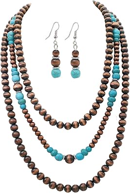 Western Navajo Pearl Necklace for Women Multi Layer Pearls Turquoise Beaded Boho Chic Statement Necklaces Southwestern Navajo jewelry