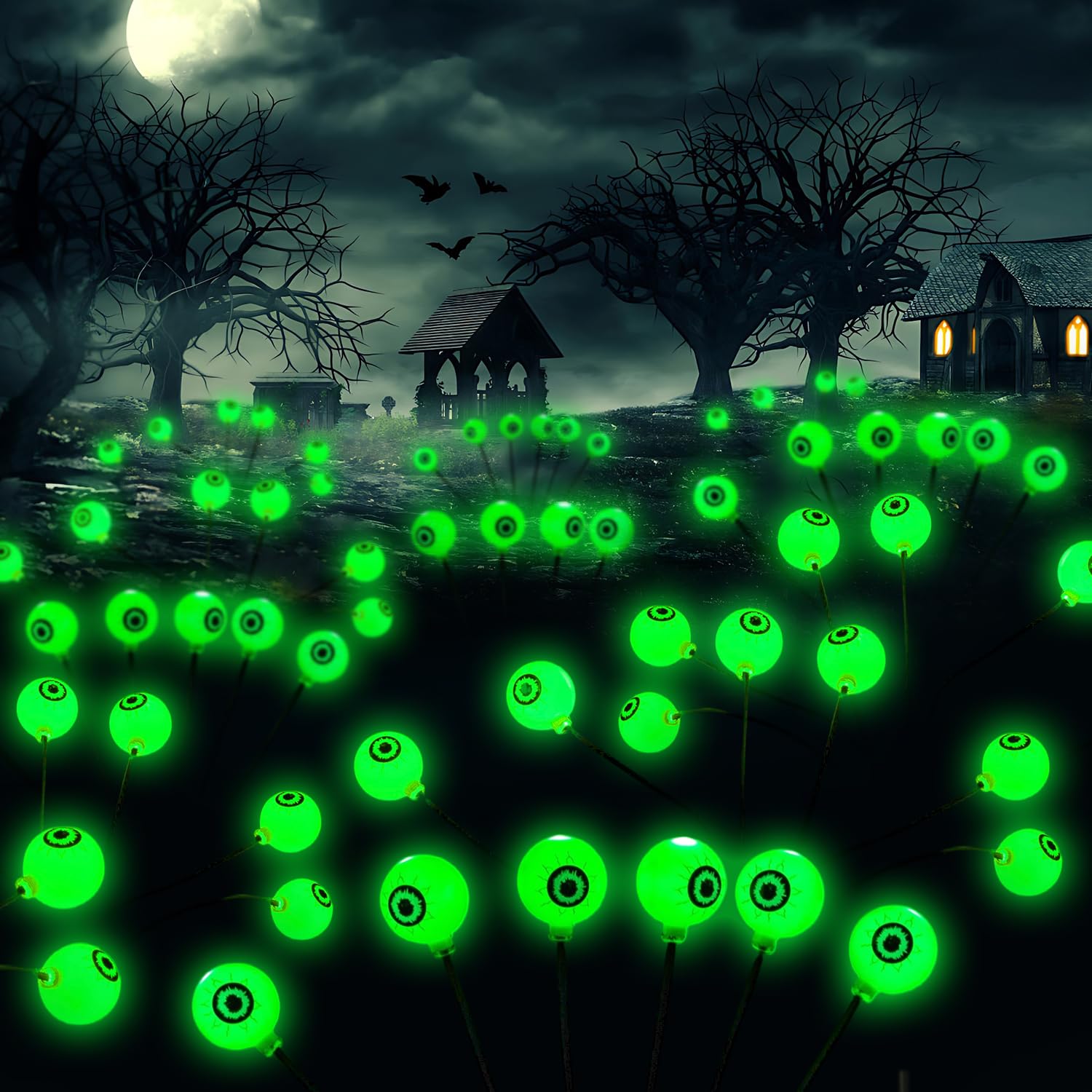 Halloween Solar Pathway Lights 2PK 12 LEDs Solar Outdoor Garden Stake Lights Decorative Pathway Lights Waterproof Halloween Party