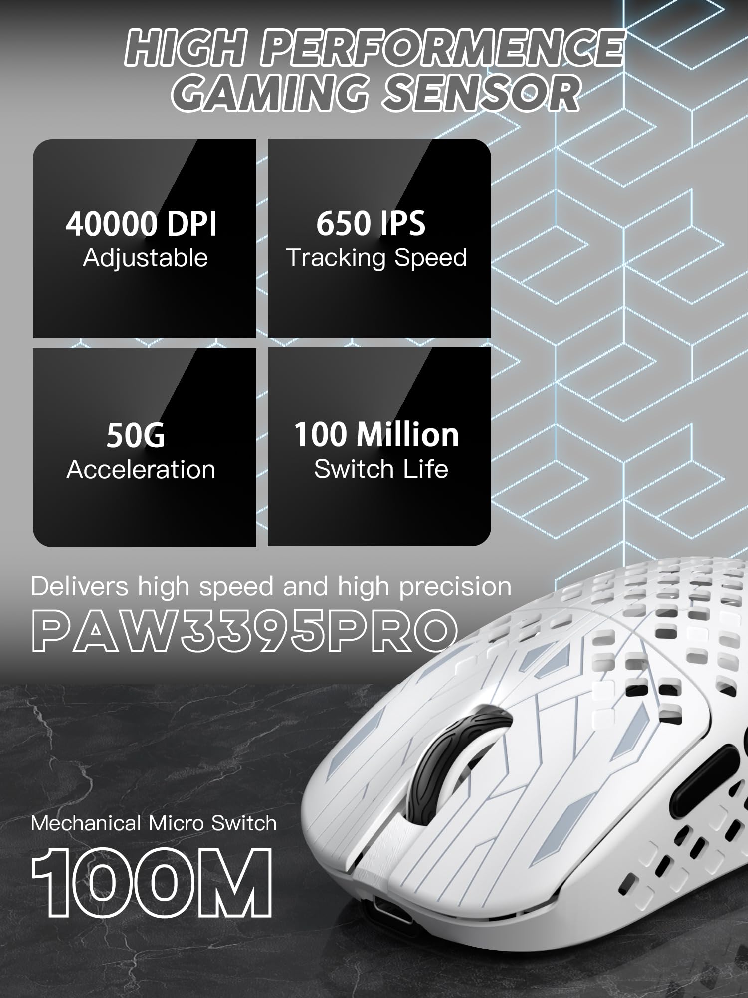 MAMBASNAKE M2 Ultra-Lightweight Wireless Gaming Mouse, PAW3395PRO Sensor 40000 DPI, 41g Carbon Fiber, Mouse Coiled Cable, Tri-Mode 2.4G/Bluetooth/Wired, 100M Clicks, Cloud Driver, Ergonomic Design