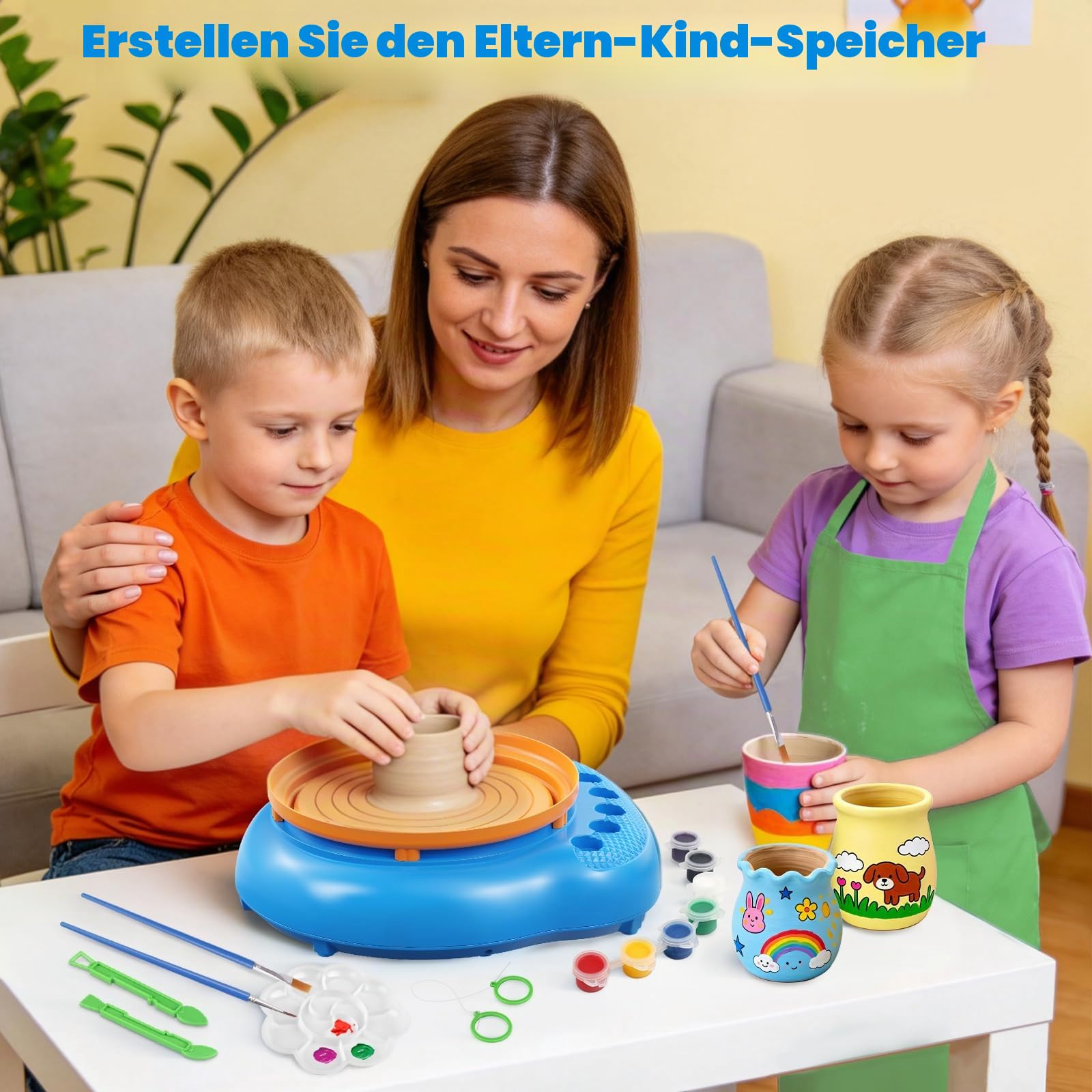 Hzitcigm Töpferset für Kinder, Töpferscheibe & lufttrocknender Ton, 6-12 J | Ohne Brennofen – härtet luftgetrocknet. Komplettset: 12 Farben & Werkzeug, BPA-frei. Geschenk für Mädchen & Jungen, 6-12 J