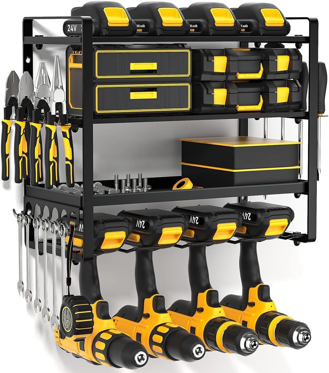 Supporto Da Parete per Utensili Elettrici, Supporto per Punte Da Trapano per Impieghi Gravosi per 4 Utensili Da Trapano Elettrico, Supporto per Trapano a Batteria per Garage, Officina
