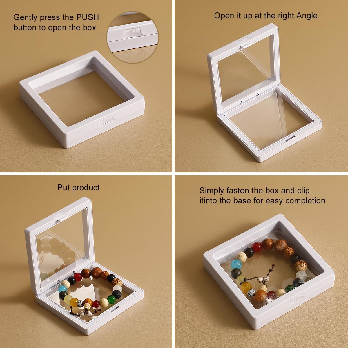 40 PCS Transparent PE Fi lm Jewelry Storage Box, 3D Floating Display Jewelry Box for Ring Earring Necklace Bracelet - Dustproof & Portable (White)