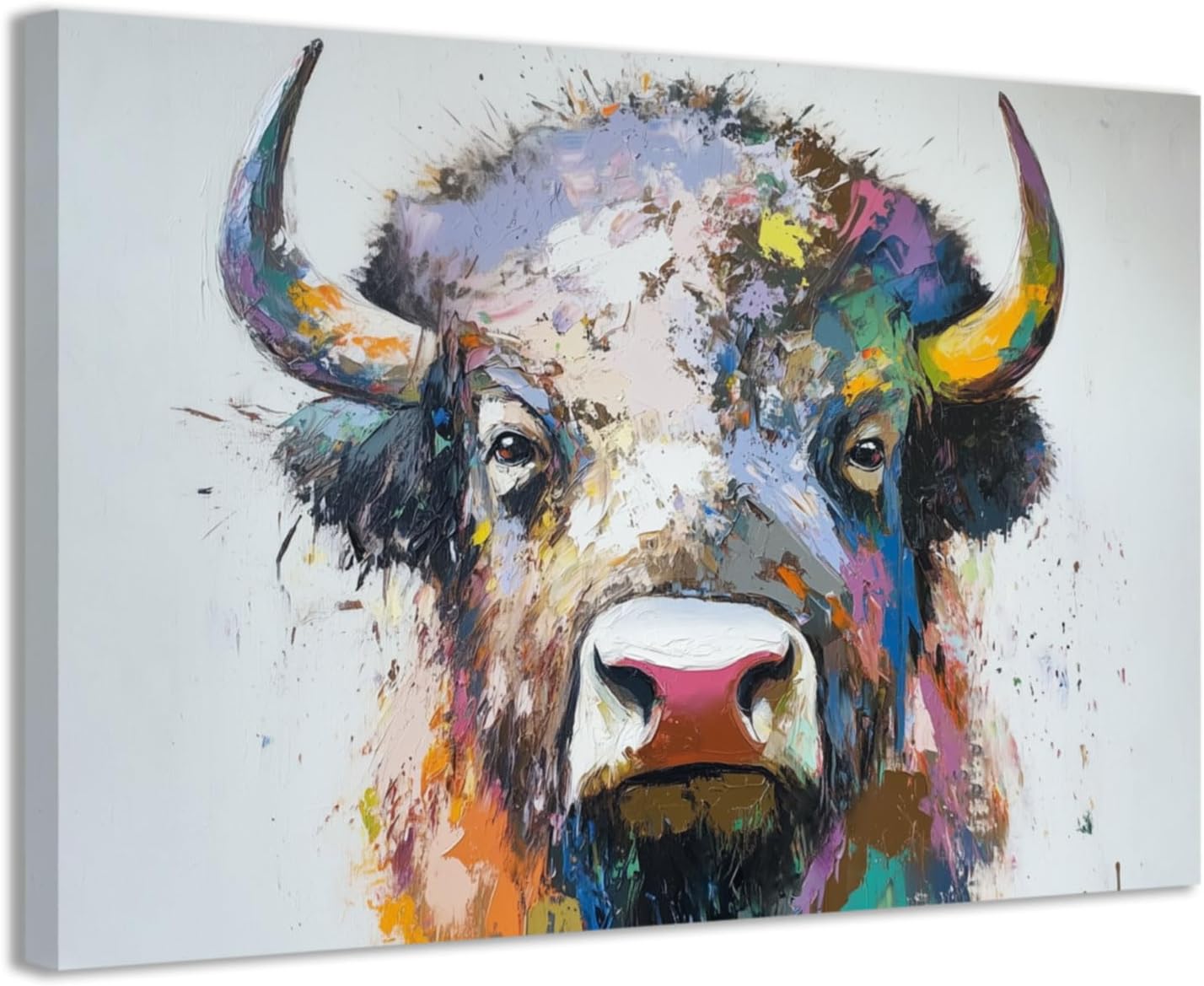 CCWACPP Buffalo Canvas Wall Art Wildlife Paintings Wall Decor Colorful Bison Pictures Abstract Artwork Prints for Kid Bedroom Home Cabin Decor Framed (20.00" x 30.00")
