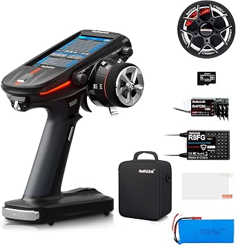 Radiolink RC8X 8 CH2.4G RC Transmitter and R8FG&R4FGM V2.2 Gyro Receiver, and Handwheel Replacement, Telemetry Surface Remote Controller, 4.3" IPS Touch FPV Screen for RC Crawler/Drifting/Cars/Boats