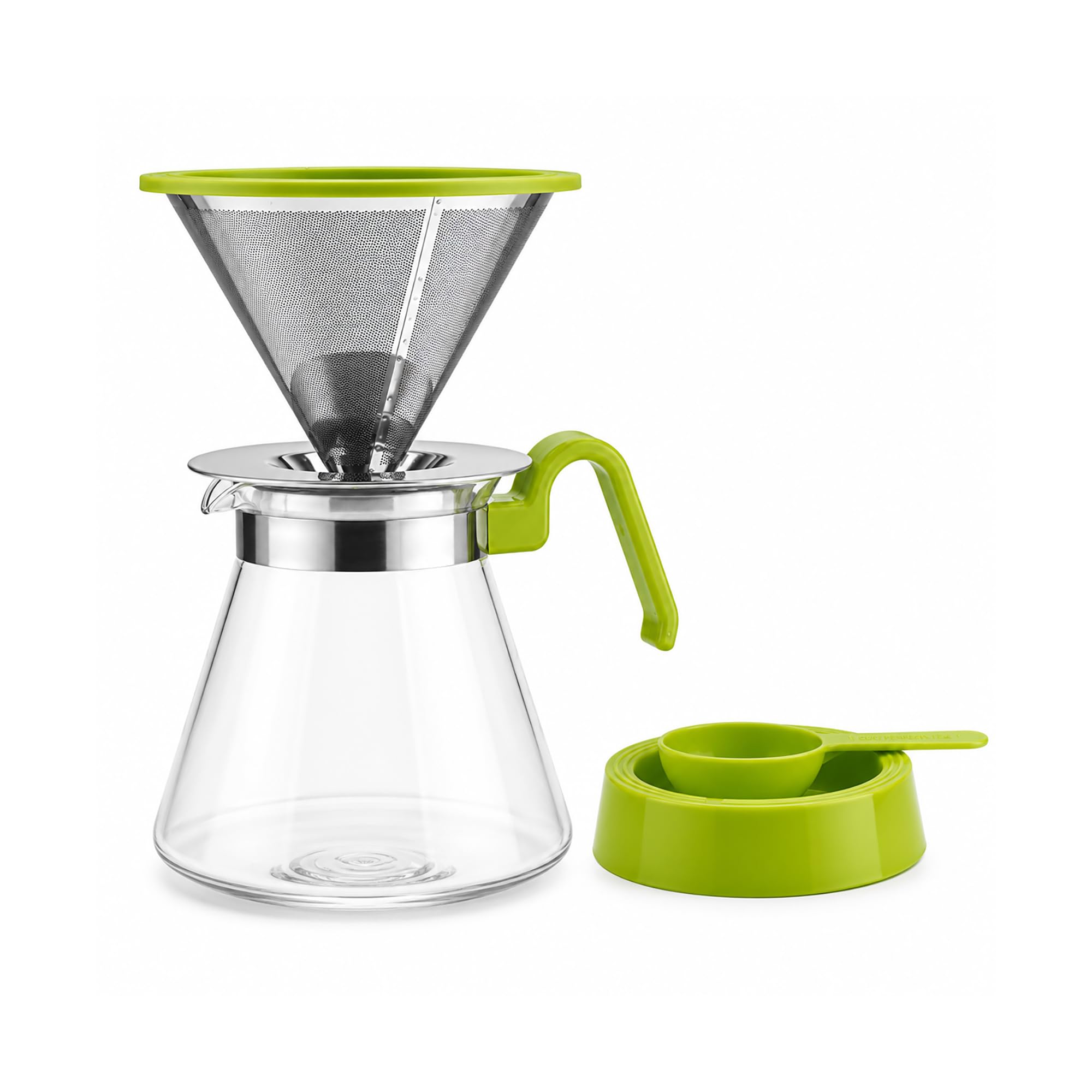 Lucenté Contemporary Coffee Drip Set - 600ml / 20 fl oz Capacity - Borosilicate Glass Jug With Lid, Stainless Steel Filter, Drip Tray & Coffee Scoop