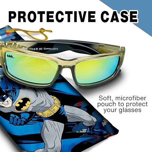 Miniatura 5 de DC Batman - Gafas de sol deportivas para niños, elegantes y duraderas, con protección UV, con funda de transporte suave, con licencia oficial,