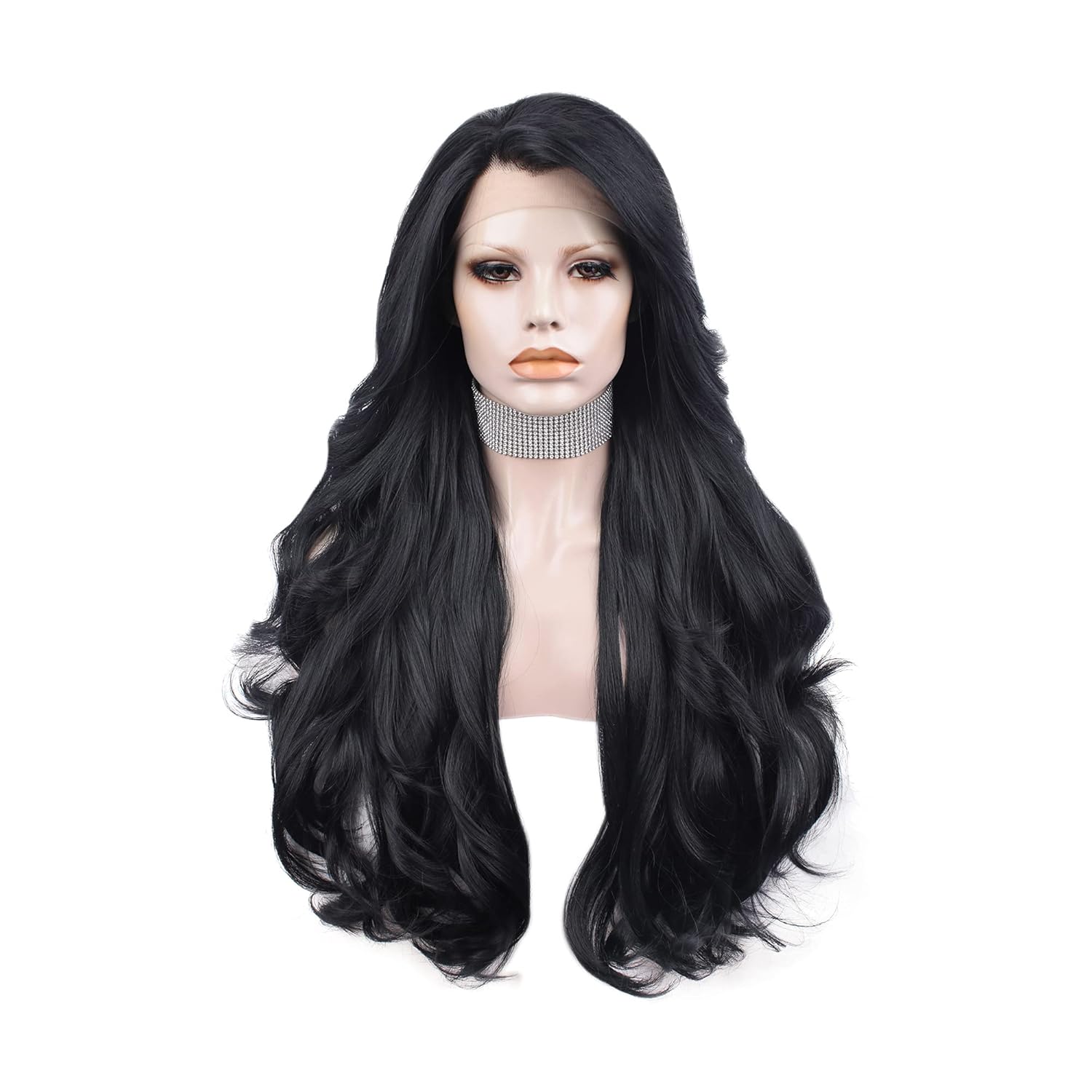 IMSTYLE 26 Inches Black Lace Front Wig Natural Long Wavy Synthetic Hair Wig for Cosplay Party Halloween (black) - Image 8