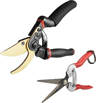 gonicc 8.5" Professional Rotating Bypass Titanium Coated Pruning ShearsGPPS-1014 and Micro-Tip Pruning Snip GPPS-1008, Pruners with Heavy Duty SK5 Blade. Soft Cushion Grip Handle for Everyone.