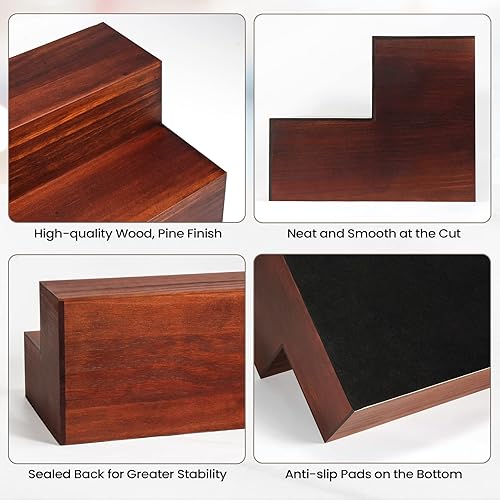 Miniatura 5 de B4Life Estante de exhibición de botellas de licor, 2 niveles de 32 pulgadas de madera real para botellas de licor, estante de bar para licor,