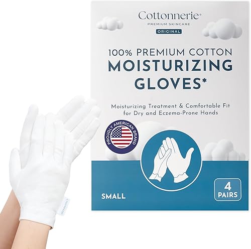 Miniatura 21 de Cottonnerie Basics - 4 pares de guantes de algodón para manos secas para dormir, guantes hidratantes durante la noche, guantes hidratantes de manos