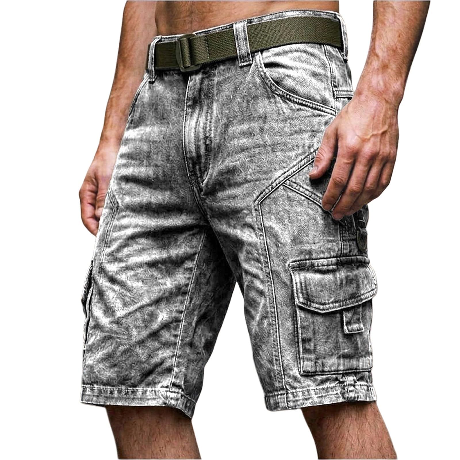 Pantaloni cargo da uomo, pantaloncini da lavoro, con tasche multiple, per il tempo libero, in cotone, traspiranti, per attività all'aperto, con cintura, vestibilità regolare, tinta unita, lunghezza al