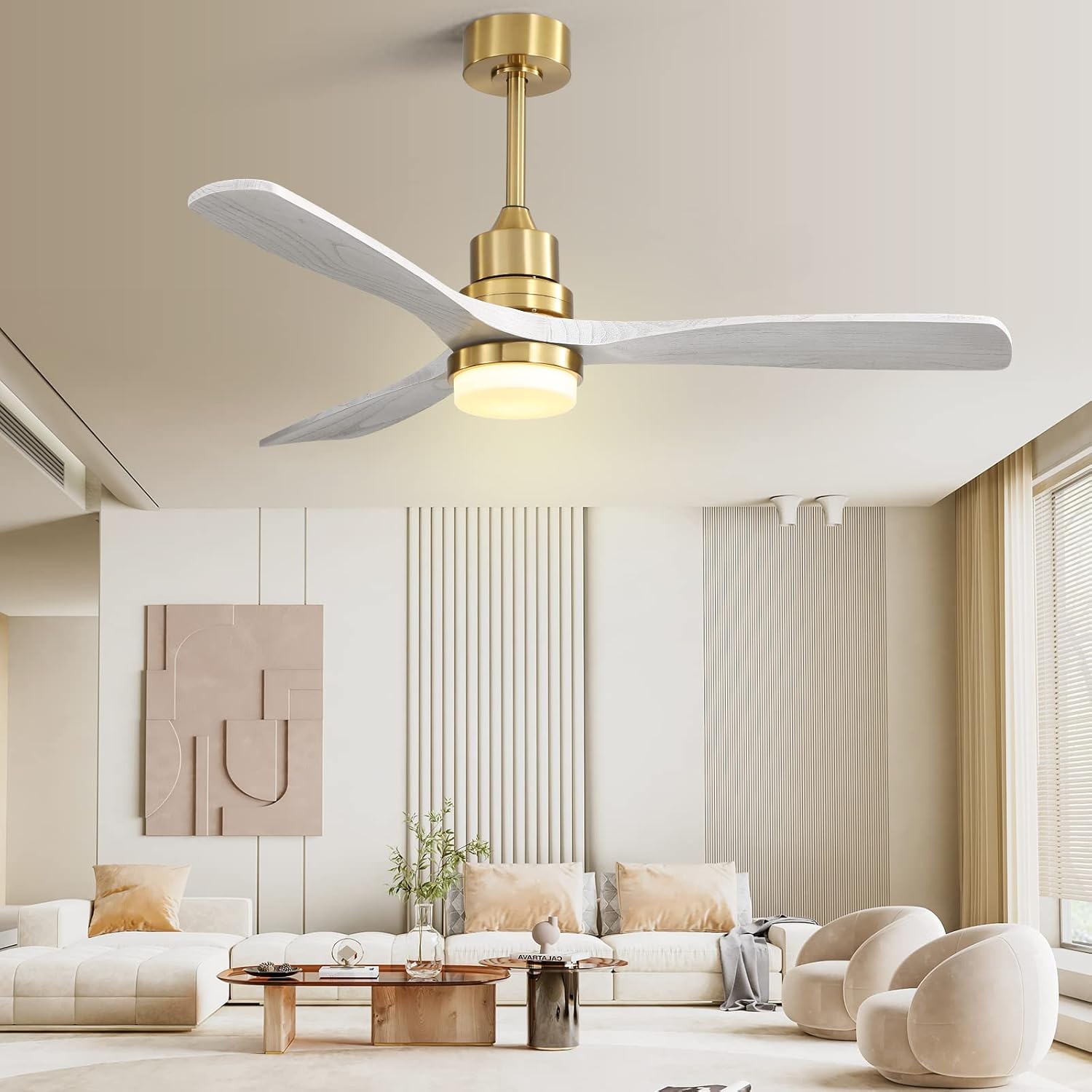 CACI Mall 52" Ceiling Fans with Lights and Remote, 3 Blades Wood Ceiling Fan for Bedroom, Outdoor Ceiling Fan for Patio, Dimmable LED Ceiling Fans
