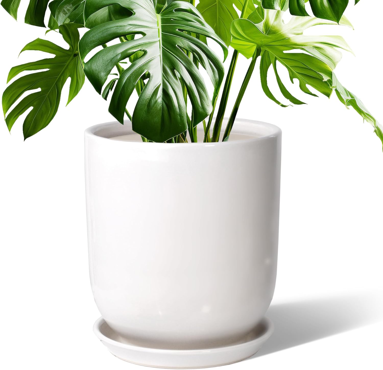 10in Plant Pot?Ceramic Plant pots?Ceramic Planter for Indoor Plants Outdoor,Mid-Century Modern Home Decor, Modern Flower Pot, Large Plant Pot with Drainage Hole and Saucer