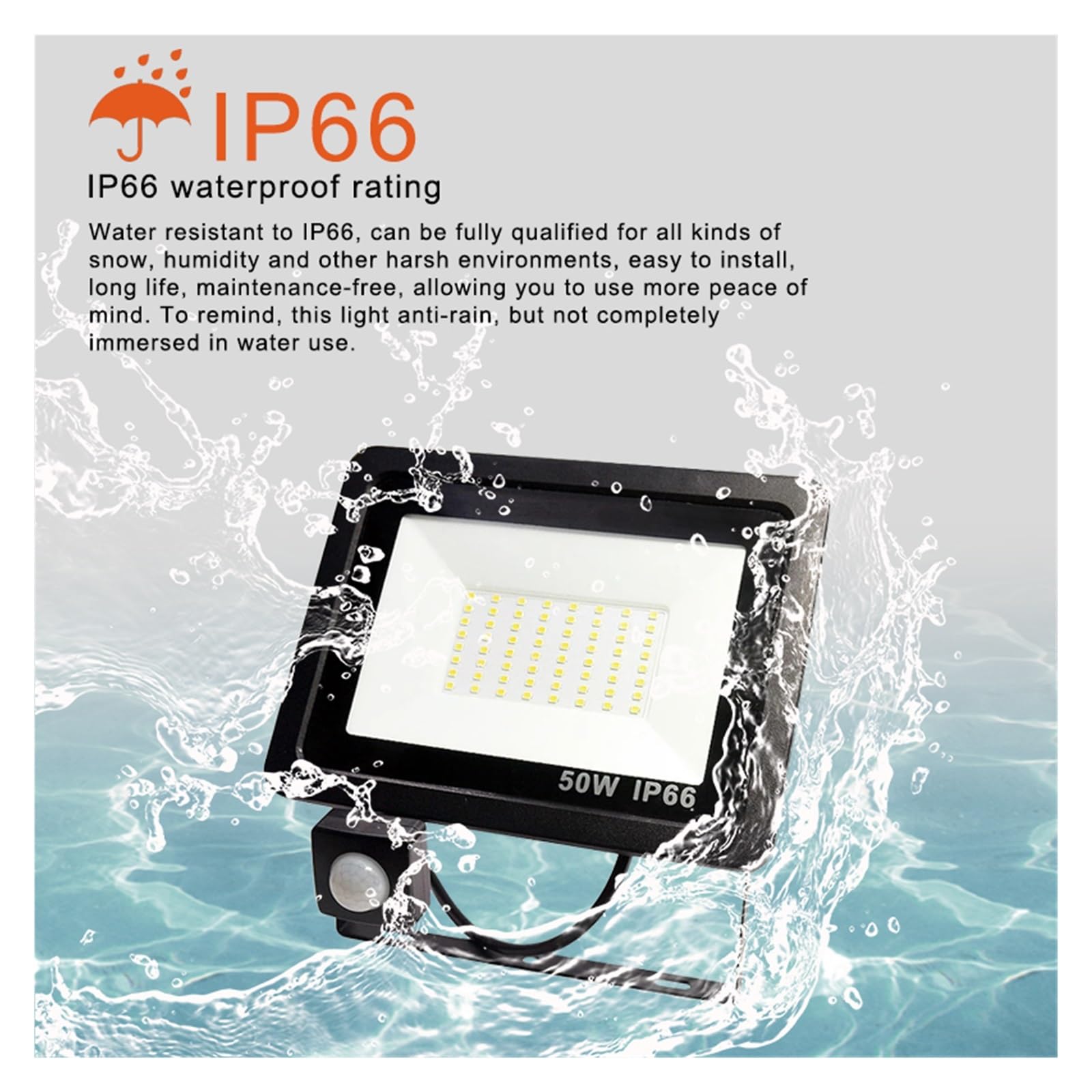 Foco LED para exteriores de 50 W con sensor de moto, impermeable, para jardín y calle, blanco frío, foco de proyecto para brid cuadrado