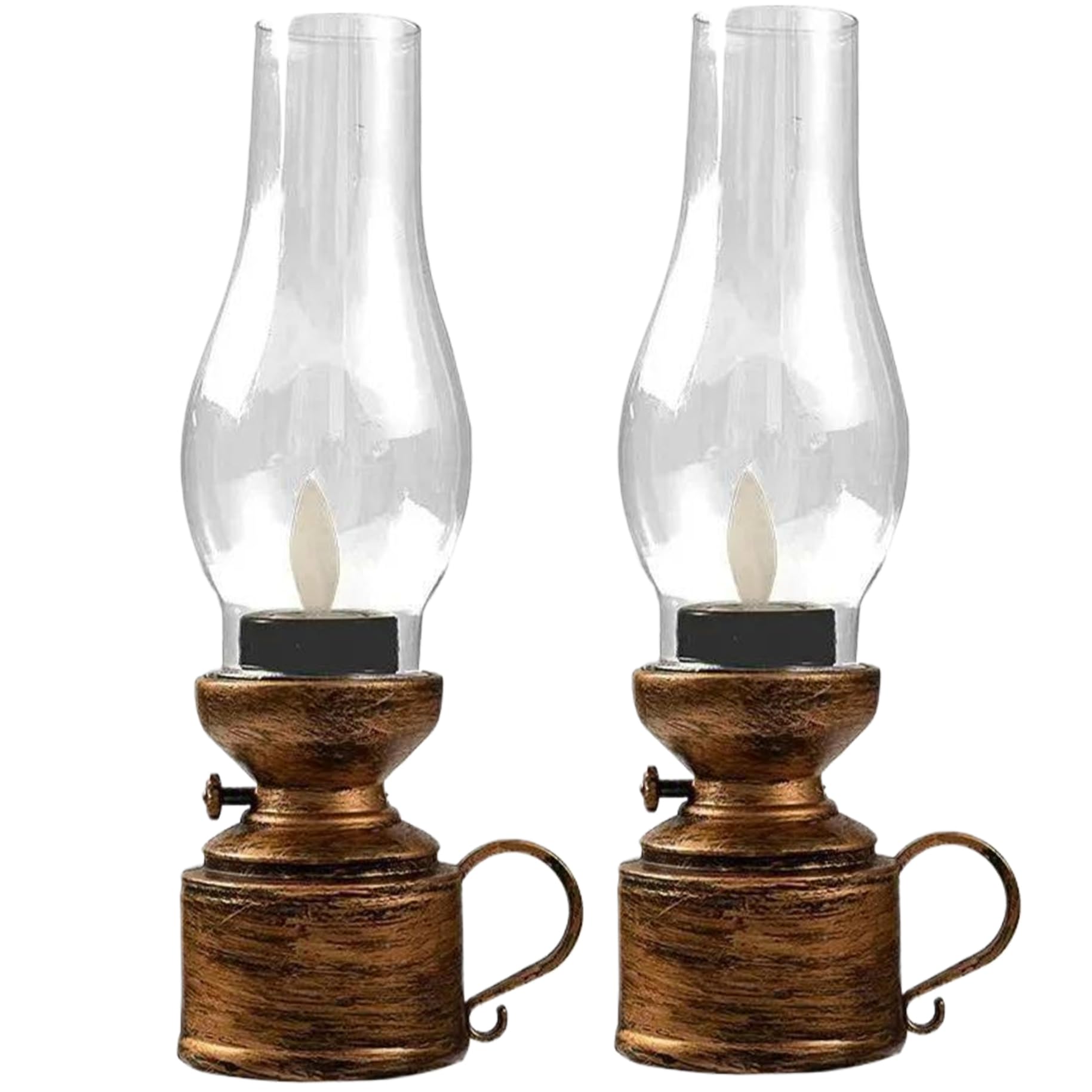 Lámpara de queroseno de aceite, 2 piezas, linterna de aceite vintage parpadeante sin llama, lámpara de huracán de 7x2 pulgadas con mango, lámpara de aceite de PP con batería, lámpara de aceite vintage