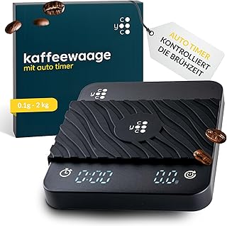 COYOOCO Kaffeewaage mit Timer - 0,1 g Präzision bis 2 kg - spritzwassergeschützte Espresso Waage für Siebträger - 3 Programme & USB-C Schnellladen - Barista Waage inkl. Zubehör