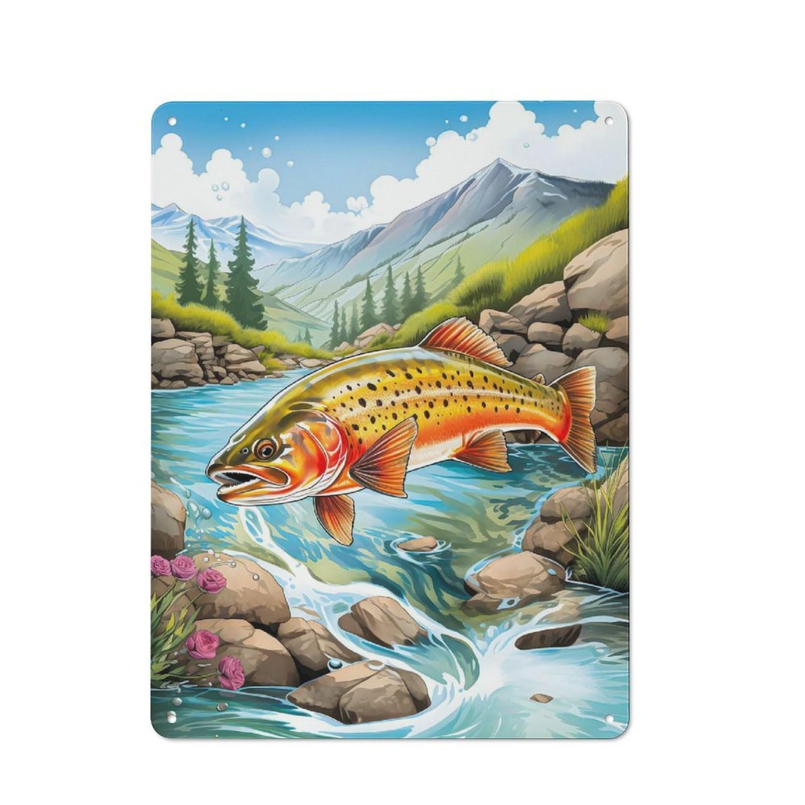 Junmoney Trout Fish Fisherman Fishi Vintage Decorative Tin Plaque 40X30cm, Room Wall Plaque For Hallway, Home Bar, Garage Or Study