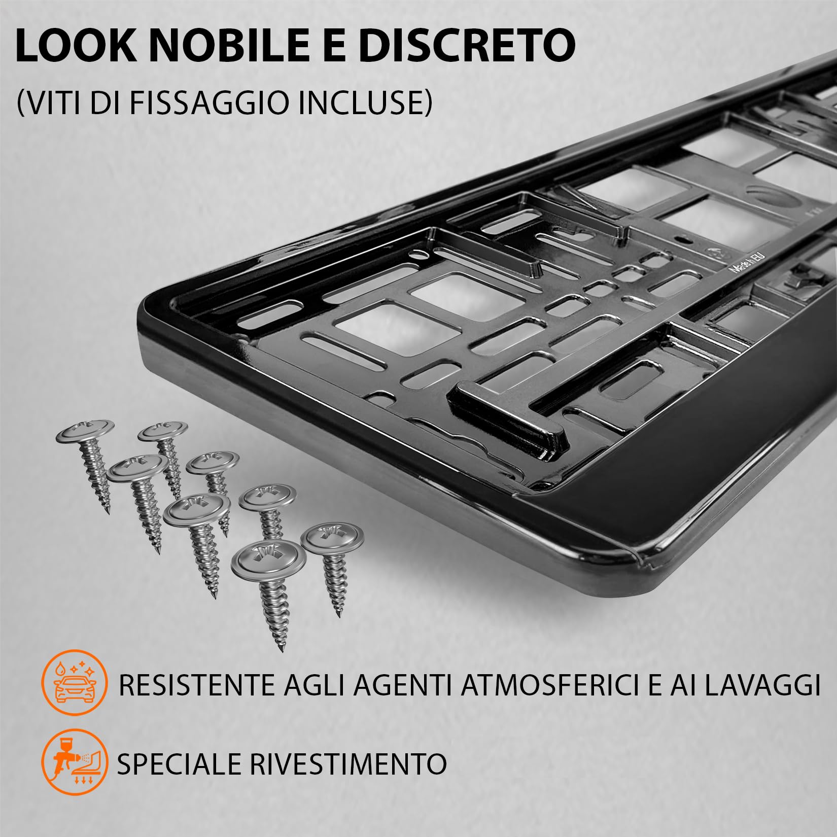 Portatarga Auto - Supporto Targa - [semplice, durevole e sicuro] - 8 viti - 520x110 mm - Nero brillante - Porta Targa - adatto a qualsiasi auto - per targhe italiane omologate - Fissaggio per Targa
