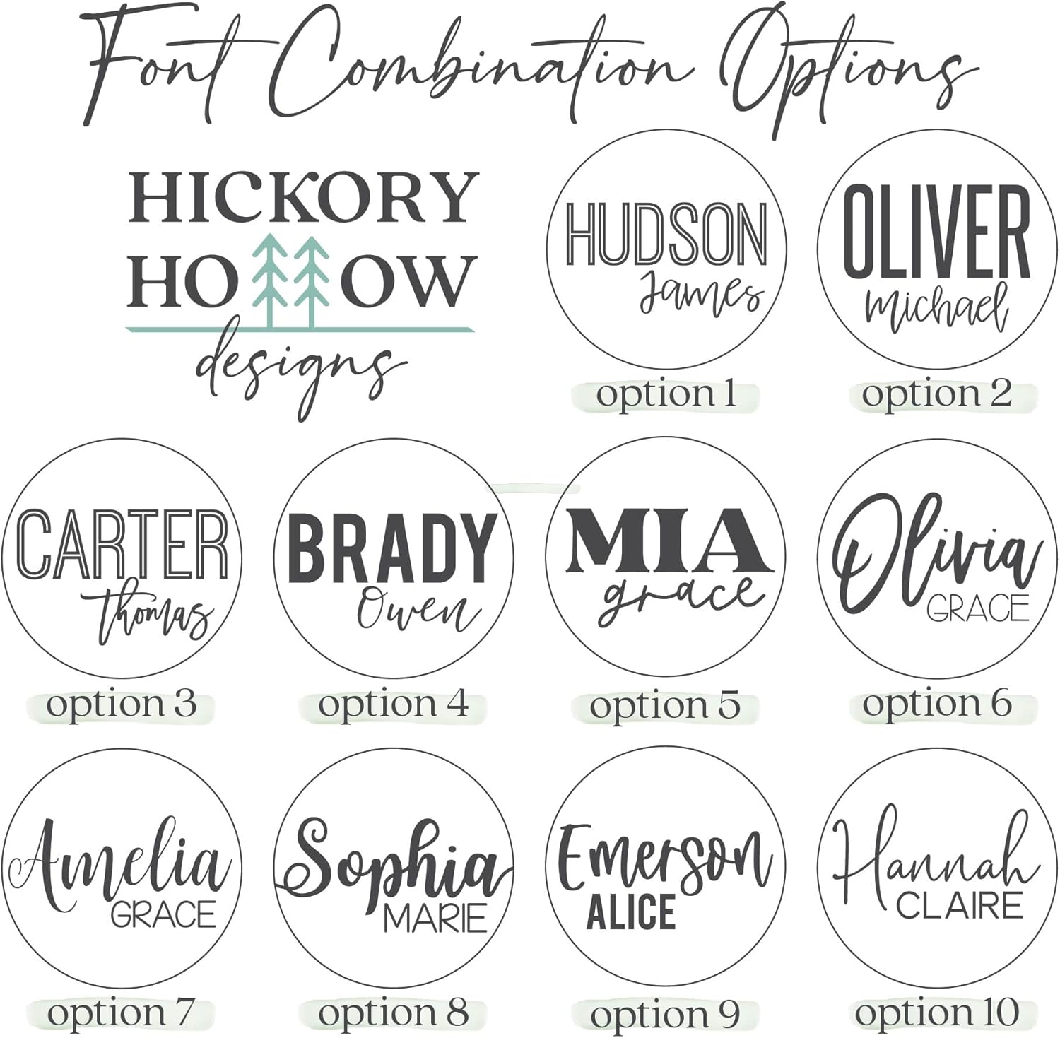 Custom Round Nursery Name Sign, Personalized Wooden Wall Plaque, 12" 18" 24", 30" 3D Wall Art for Children & Kids Rooms, Baby Shower, Hickory Hollow Designs (Hudson James)