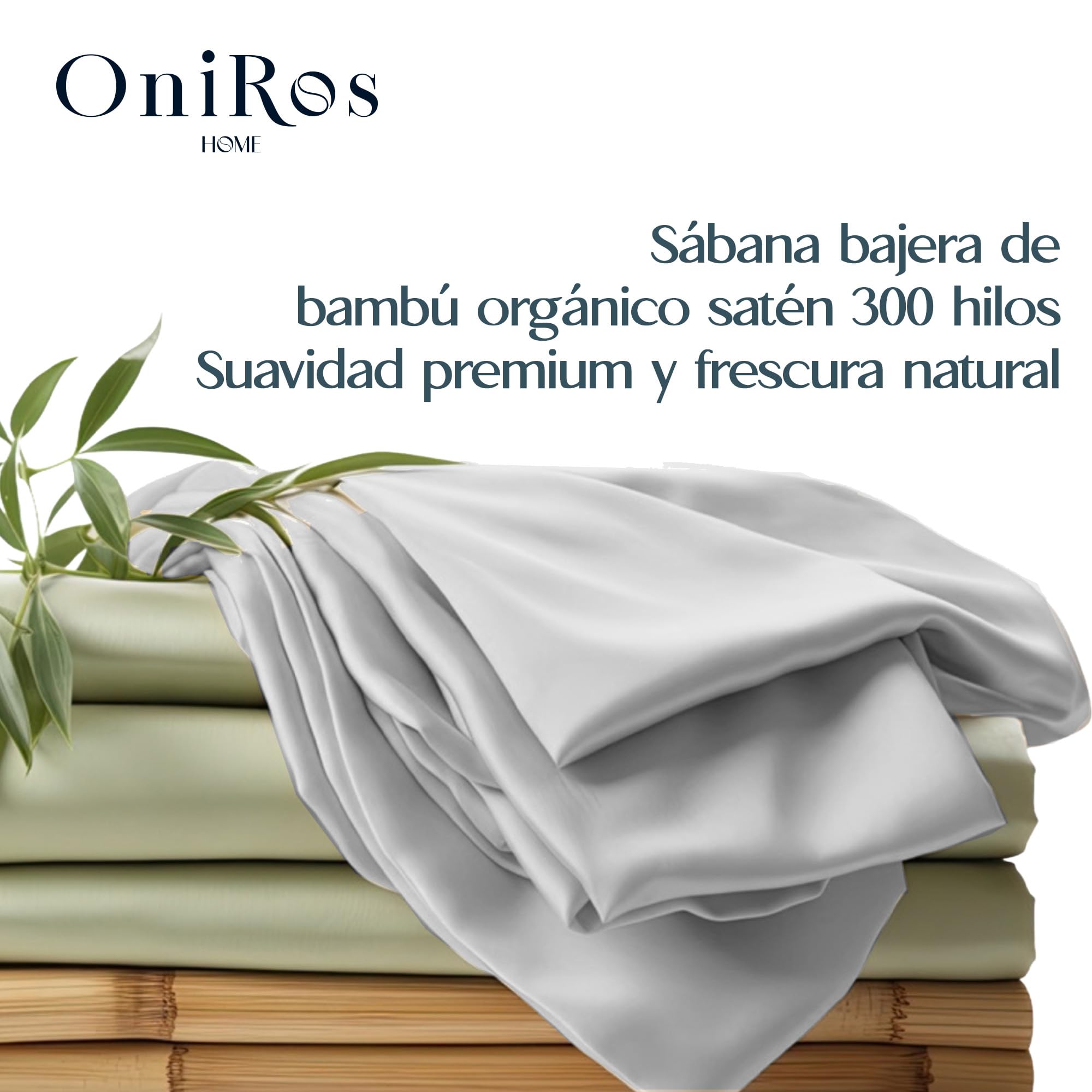 ONIROS Home Sabana Bambu Bajera Ajustable de 90x190/200 ORGÁNICA SATÉN de 300 Hilos, Sabanas Bambu Antiacaros, Hipoalergénica, Sostenible, Sábanas Termorreguladora (Sabanas de Saten, Gris Suave)