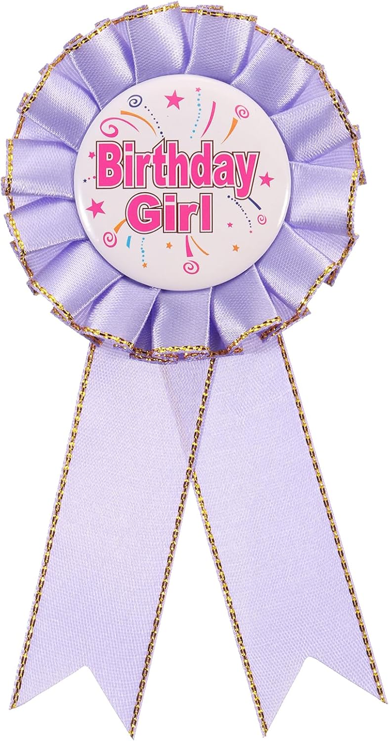 PATIKIL Birthday Girl Button Pin, Tinplate Ribbon Badge Pin Satin Fabric Award Ribbon for Birthday Party Decoration